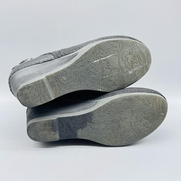 Dansko Shoes Womens 7.5 Black Leather Booties Shirley Wedge Ankle Buckle Zip - Picture 9 of 12